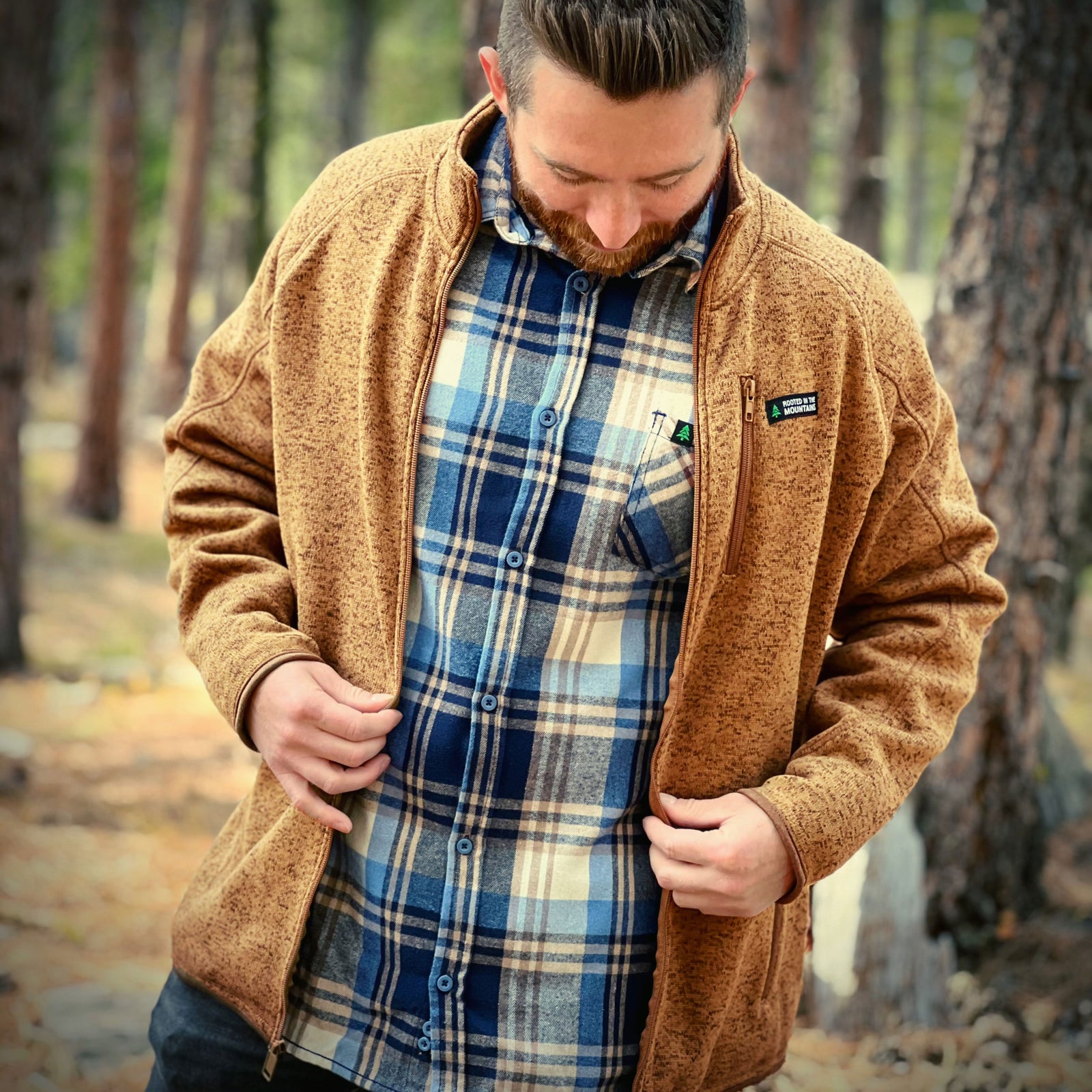 Alpine Knit Full Zip Jacket w / Rooted In The Mountains Label - The Happy Clothing Company