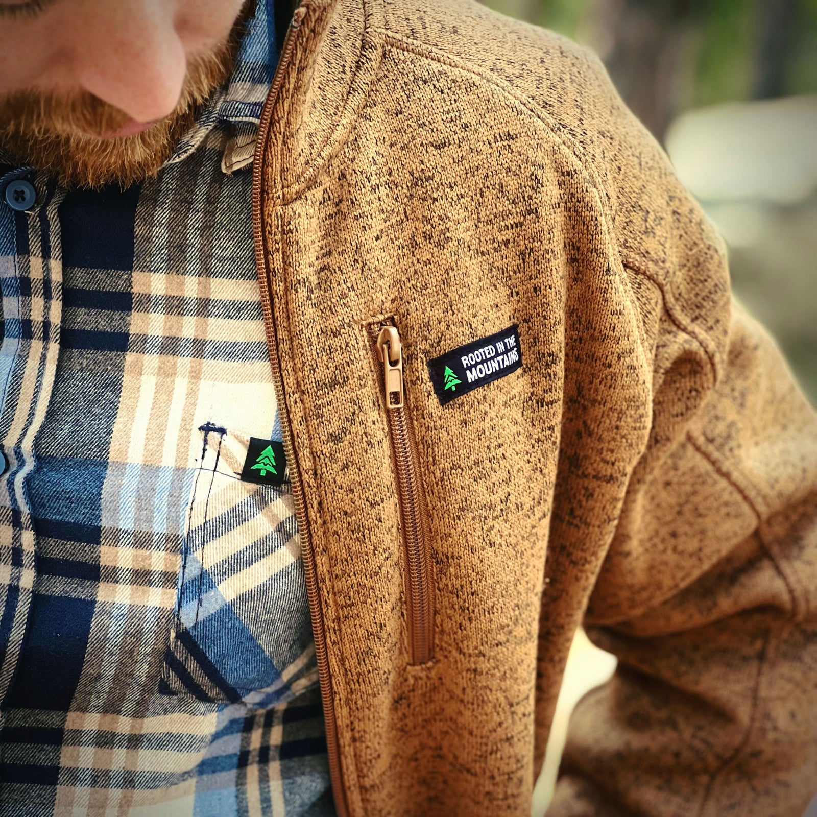 Alpine Knit Full Zip Jacket w / Rooted In The Mountains Label - The Happy Clothing Company