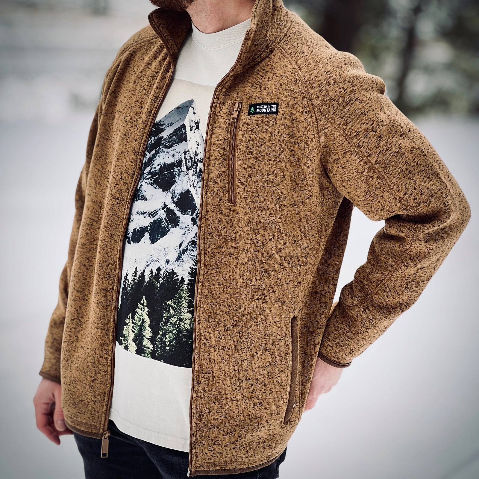 Alpine Knit Full Zip Jacket w / Rooted In The Mountains Label - The Happy Clothing Company