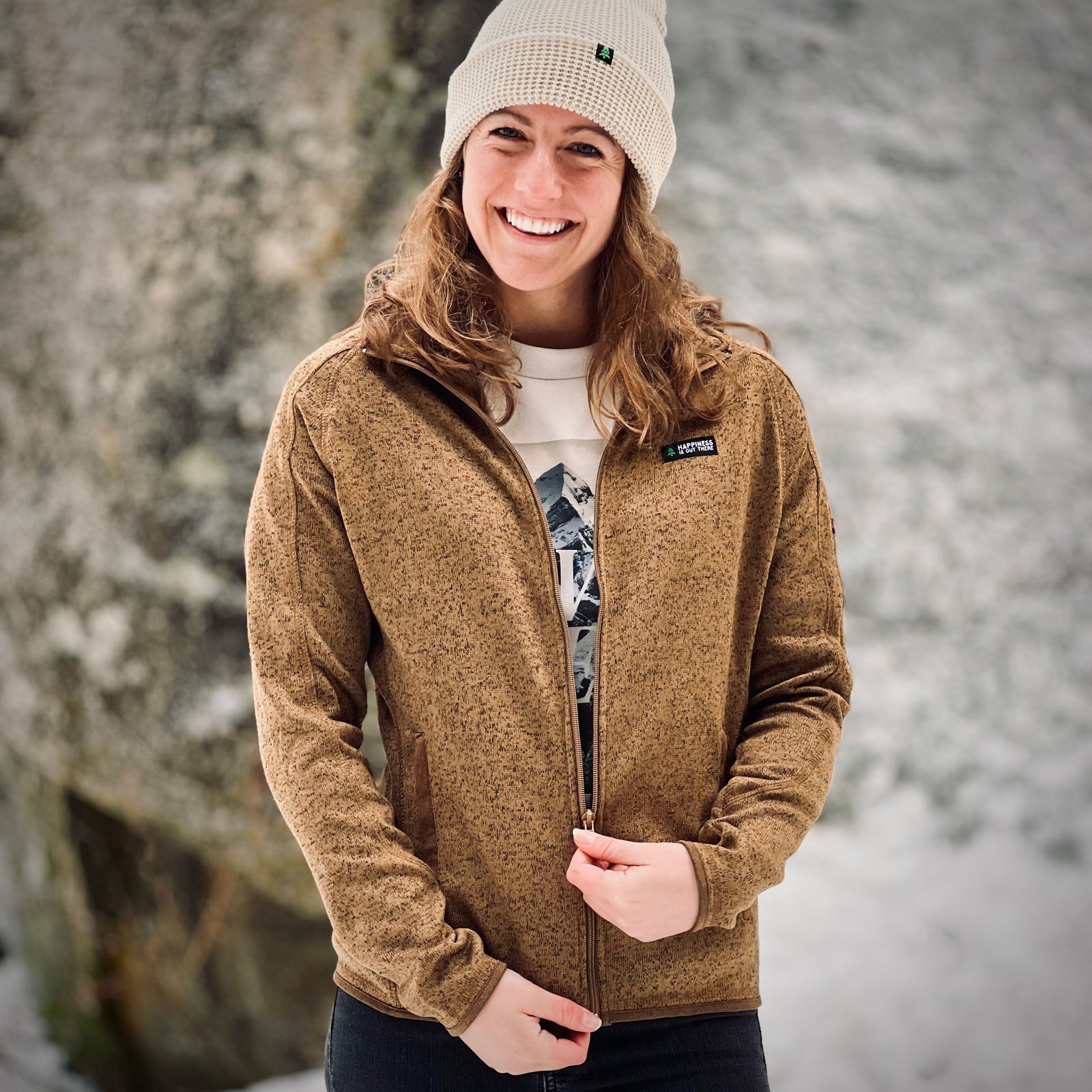 Women's Alpine Knit Full Zip Jacket w / Happiness Is Out There Label - The Happy Clothing Company