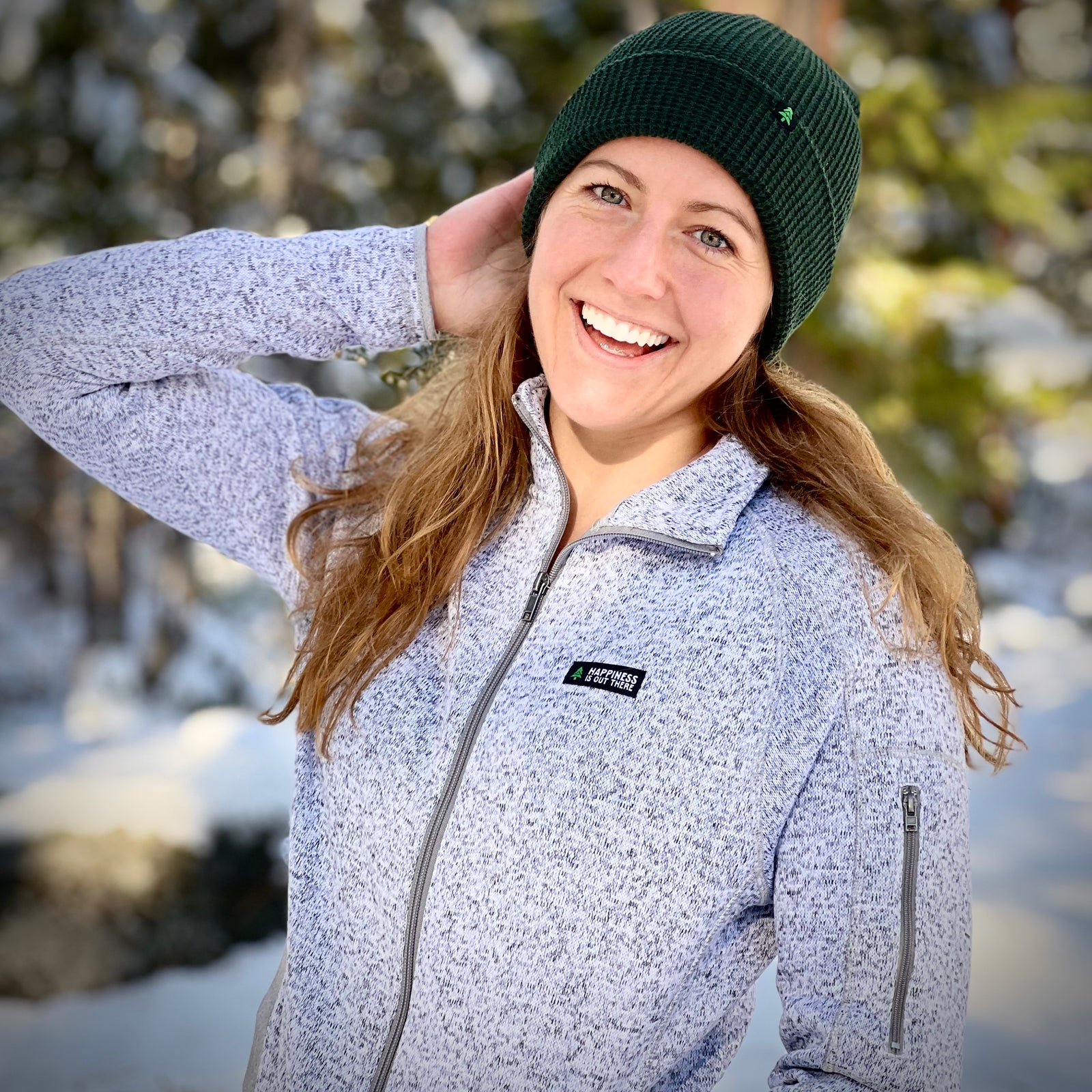 Women's Alpine Knit Full Zip Jacket w / Happiness Is Out There Label - The Happy Clothing Company