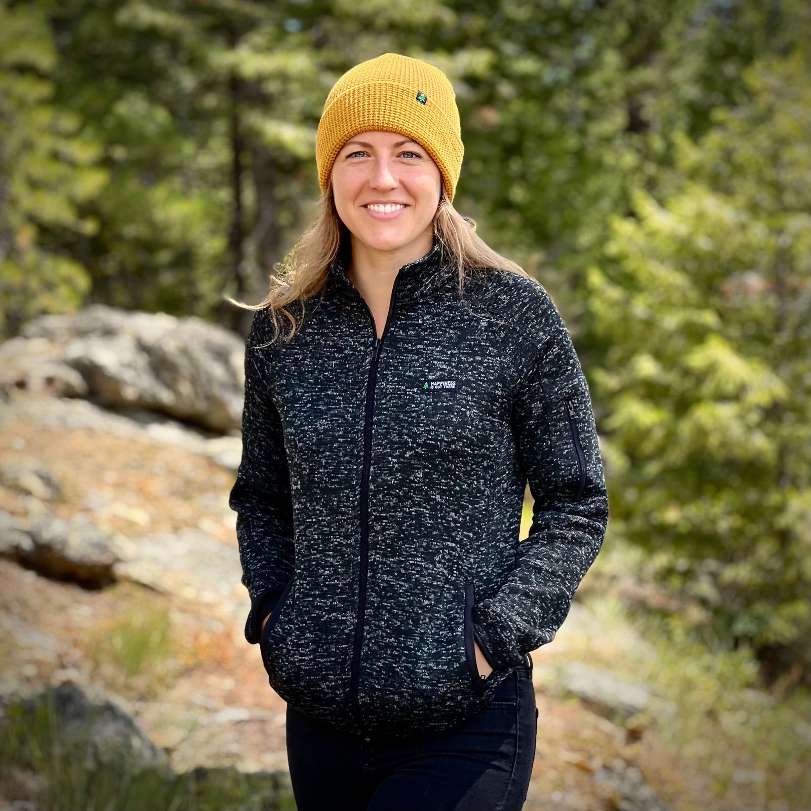Women's Alpine Knit Full Zip Jacket w / Happiness Is Out There Label - The Happy Clothing Company