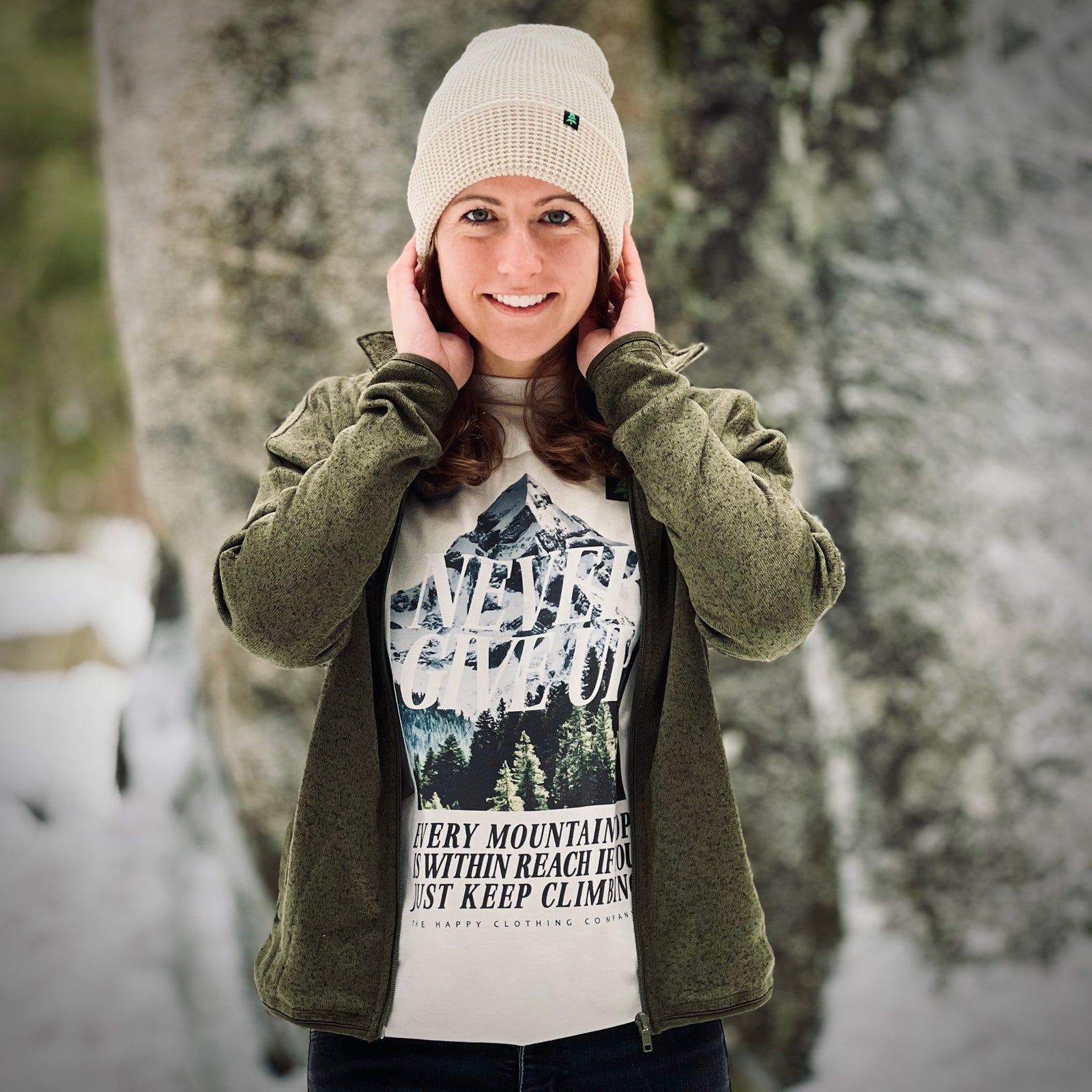 Women's Alpine Knit Full Zip Jacket w / Happiness Is Out There Label - The Happy Clothing Company