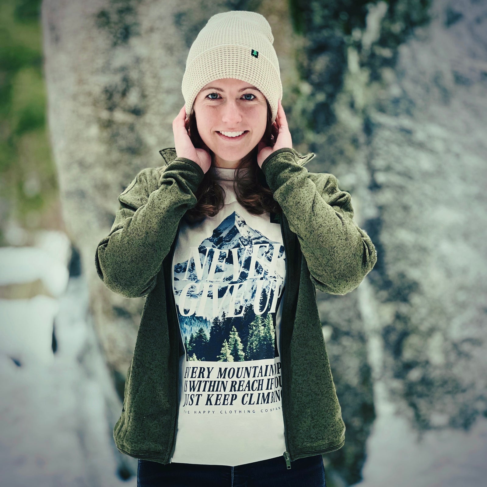 Women's Alpine Knit Full Zip Jacket w / Happiness Is Out There Label - The Happy Clothing Company