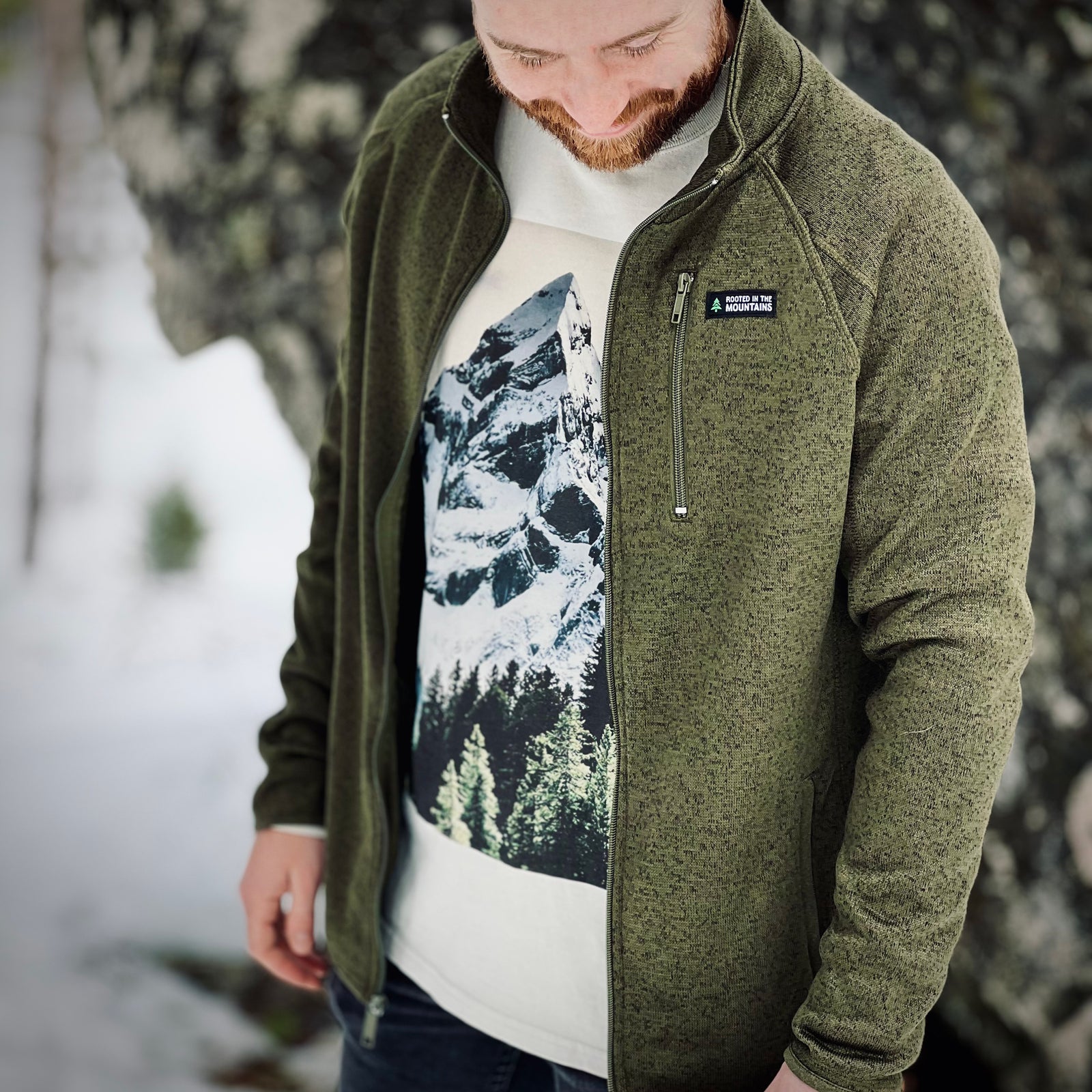 Alpine Knit Full Zip Jacket w / Rooted In The Mountains Label - The Happy Clothing Company
