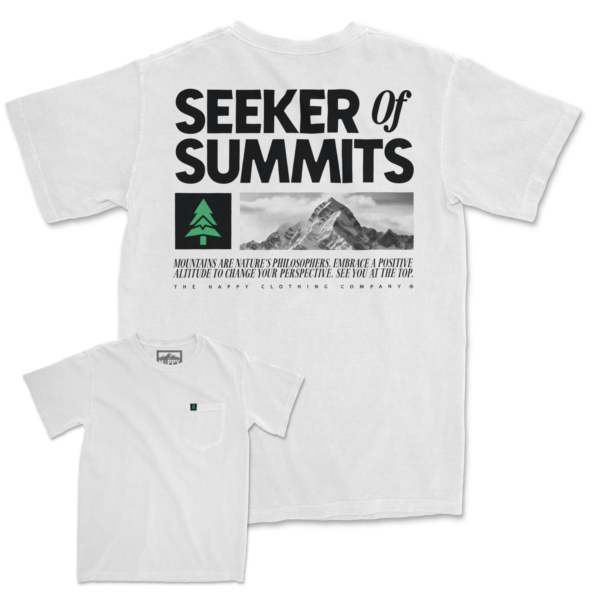Seeker Of Summits | Black &amp; White | Pigment-Dyed Pocket Tee