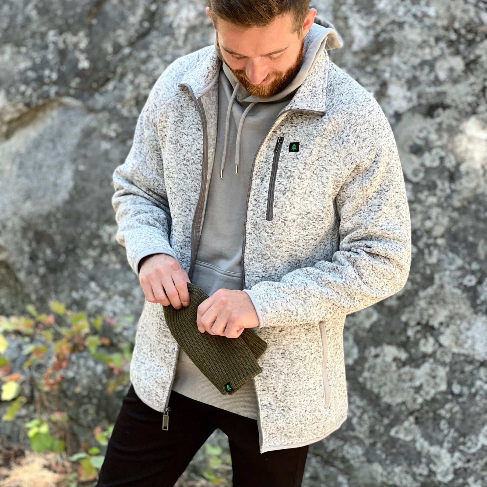 Alpine Knit Full Zip Jacket w / Mountain-Tree Label - The Happy Clothing Company