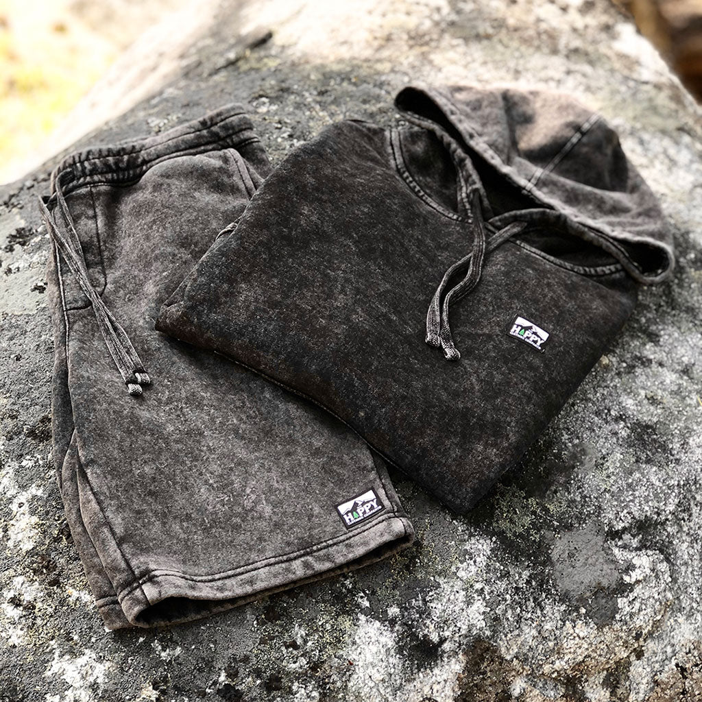 Logo Label Mineral Wash <br> Sweatsuit w / Shorts - The Happy Clothing Company