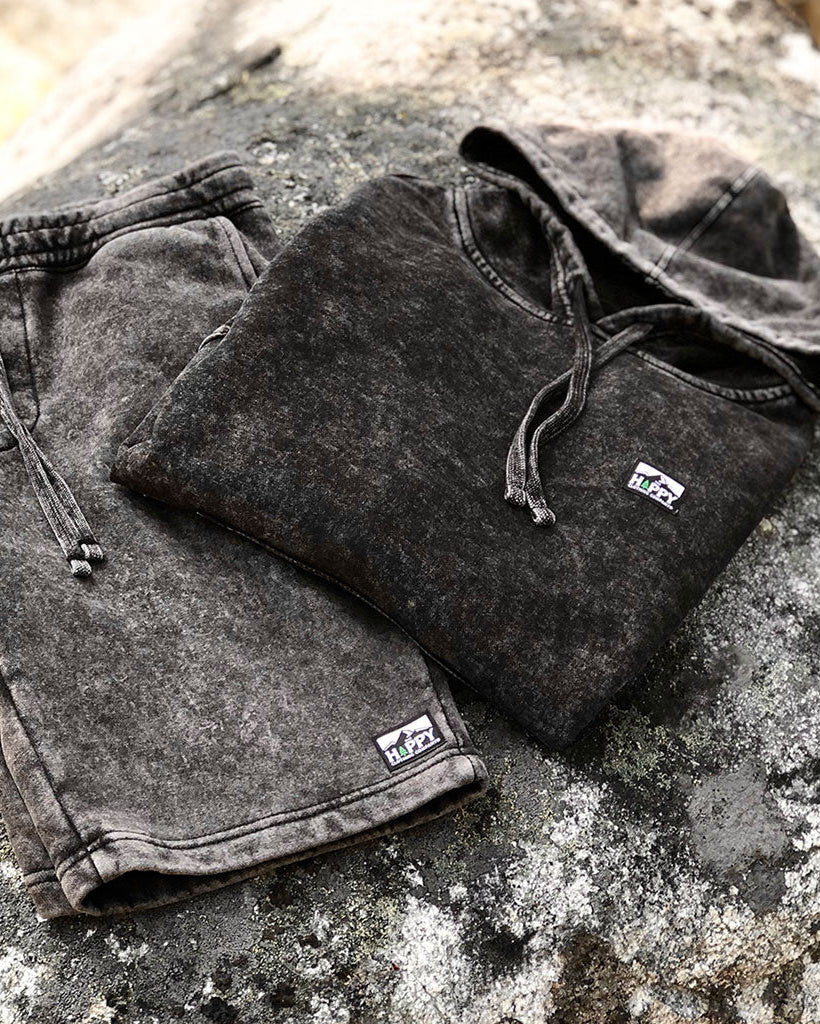 Logo Label Mineral Wash <br> Sweatsuit w / Shorts - The Happy Clothing Company