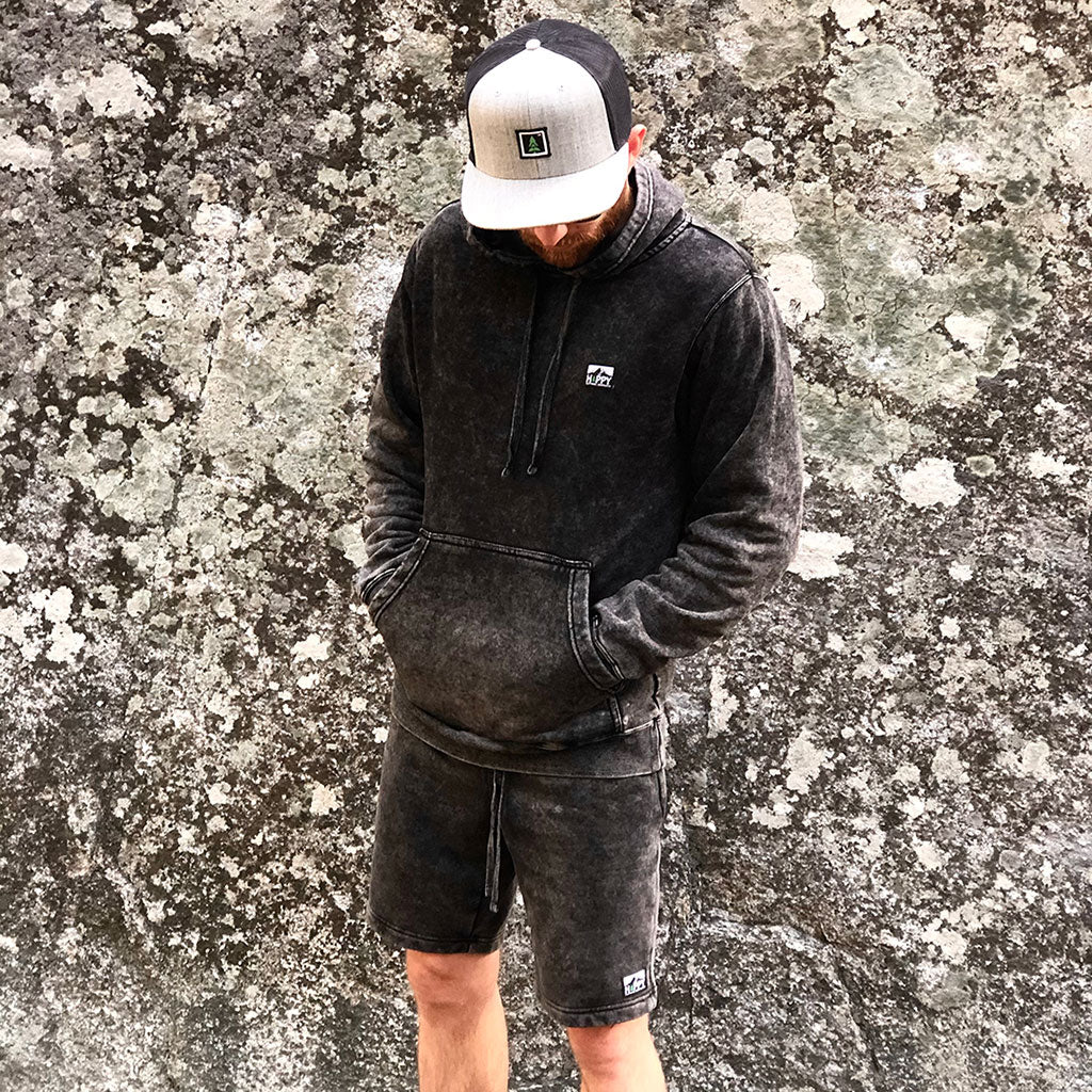 Logo Label Mineral Wash <br> Sweatsuit w / Shorts - The Happy Clothing Company