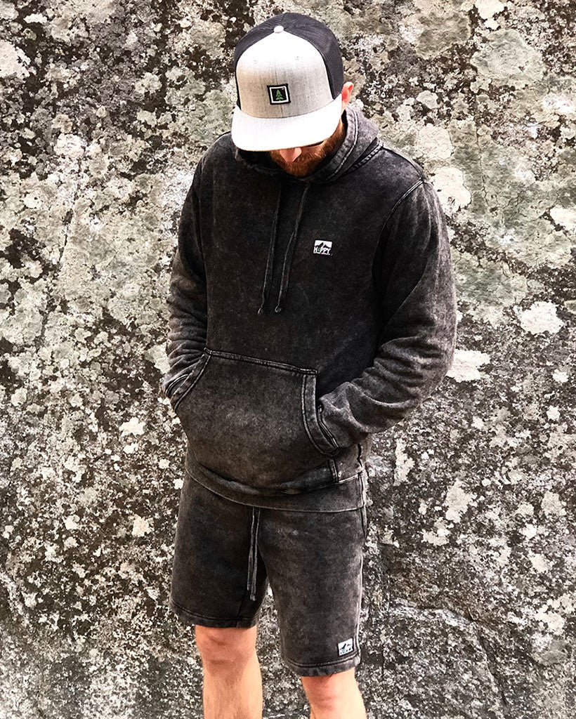 Logo Label Mineral Wash <br> Sweatsuit w / Shorts - The Happy Clothing Company