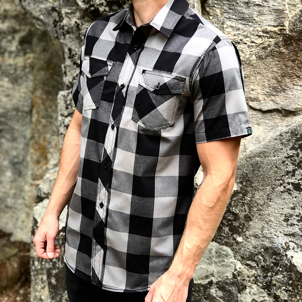 Men's Branded <br> Plaid Short Sleeve Button-Up - The Happy Clothing Company