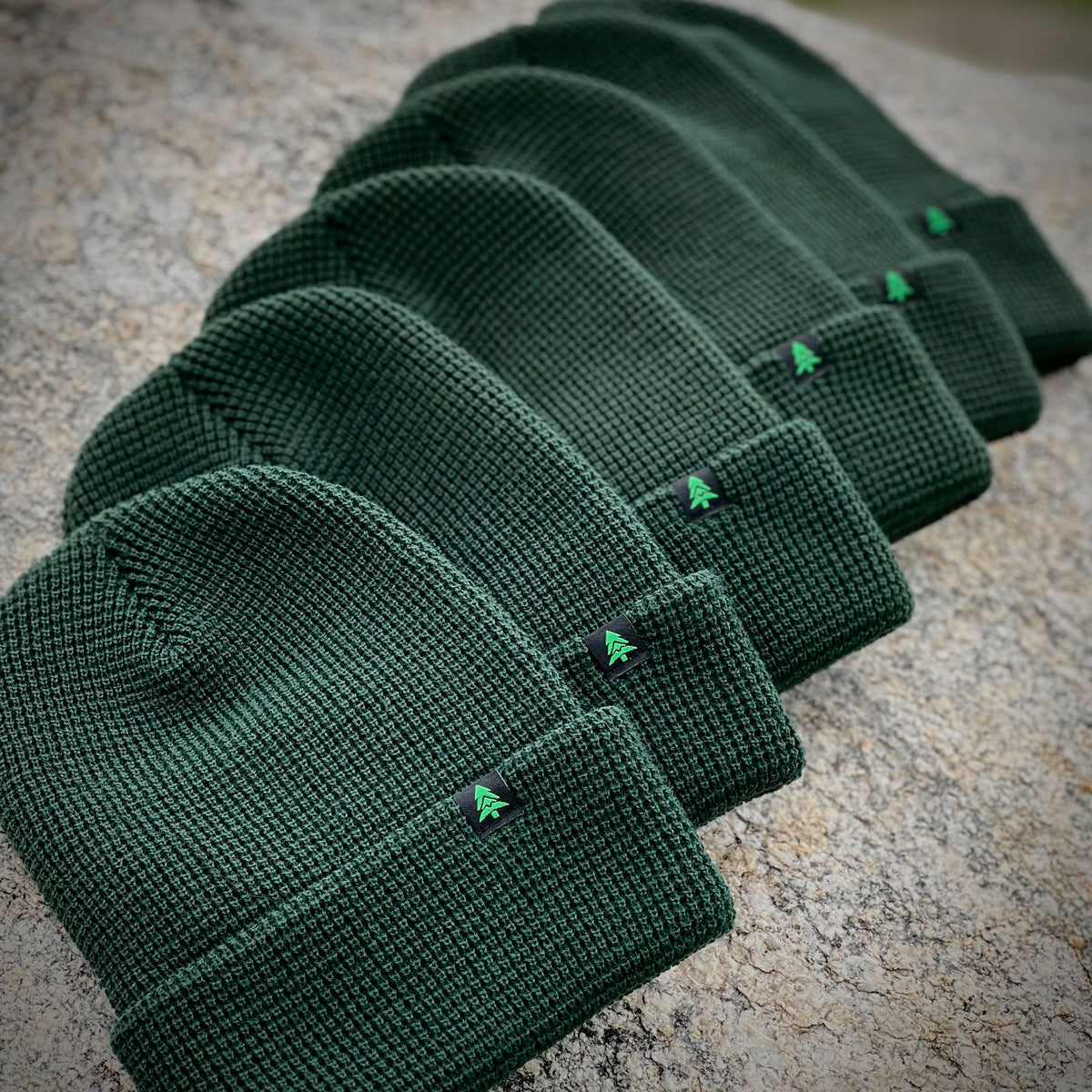 Mountain-Tree Label Waffle Cuffed Beanie | Earth Tone Edition | - The Happy Clothing Company