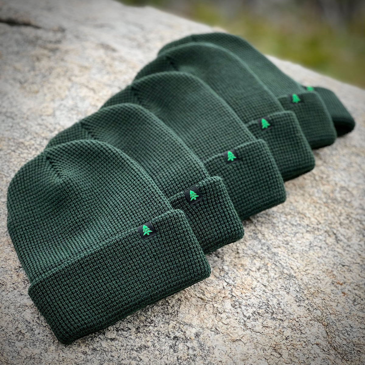 Mountain-Tree Label Waffle Cuffed Beanie | Earth Tone Edition | - The Happy Clothing Company