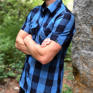 Men's Branded <br> Plaid Short Sleeve Button-Up - The Happy Clothing Company