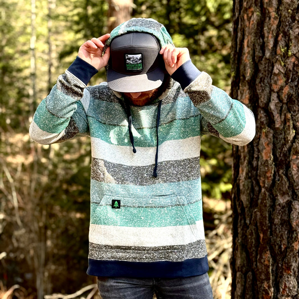 Oceanside Fleece Mid-weight Hoodie w/ Mountain Tree - The Happy Clothing Company