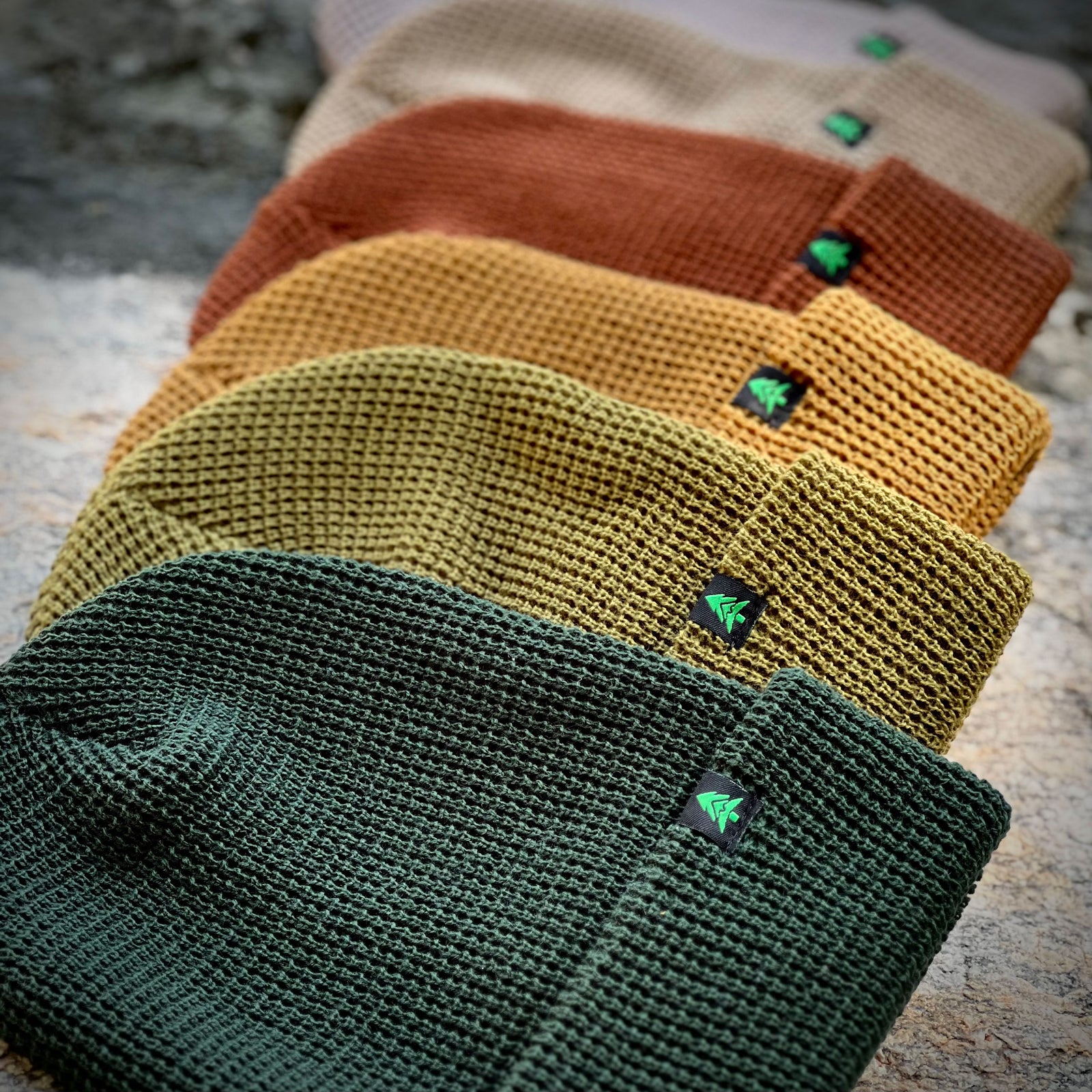 Mountain-Tree Label Waffle Cuffed Beanie | Earth Tone Edition | - The Happy Clothing Company