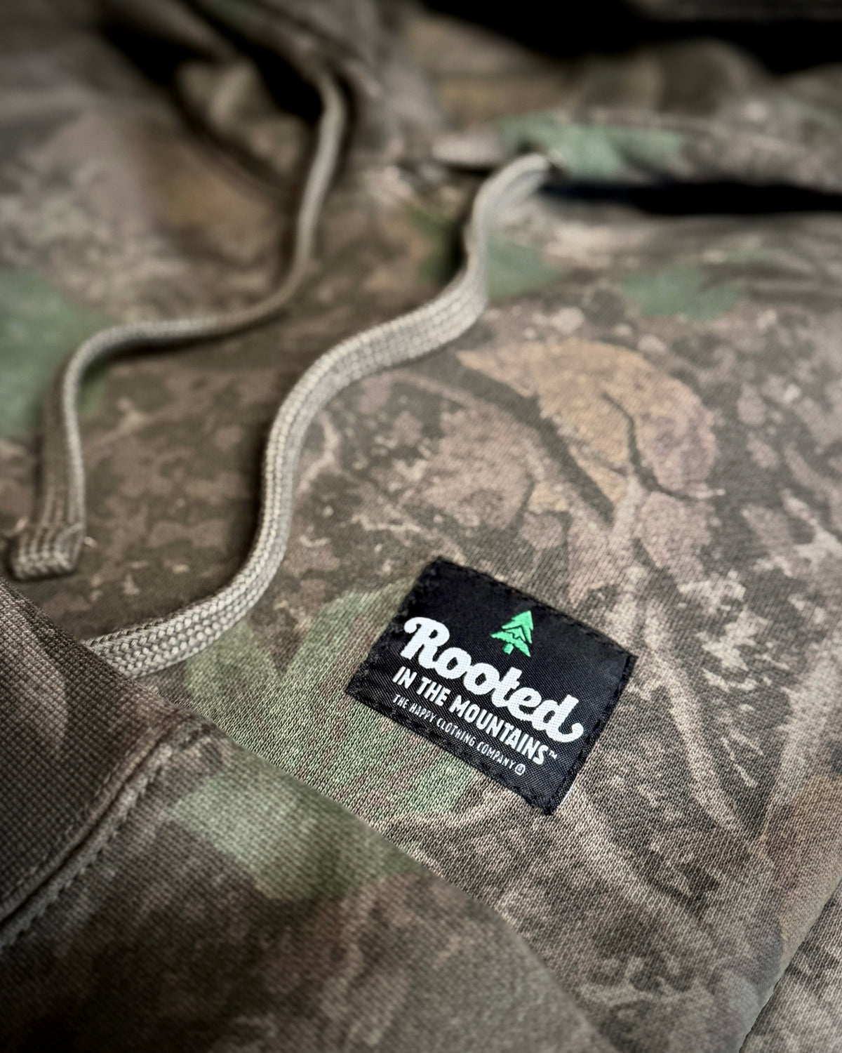 Rooted In The Mountains Label Spring Camo Heavyweight Hoodie - The Happy Clothing Company