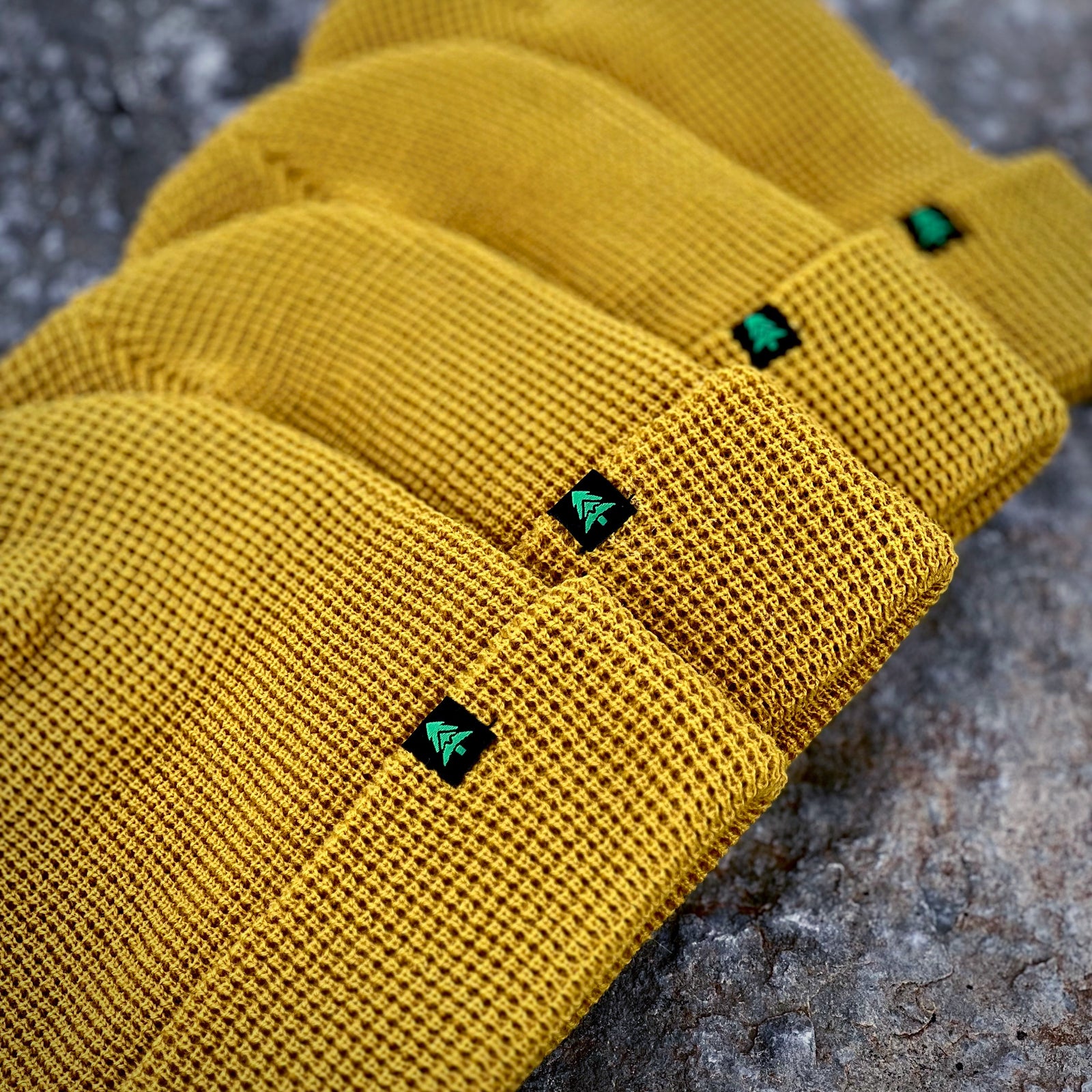 Mountain-Tree Label Waffle Cuffed Beanie - The Happy Clothing Company