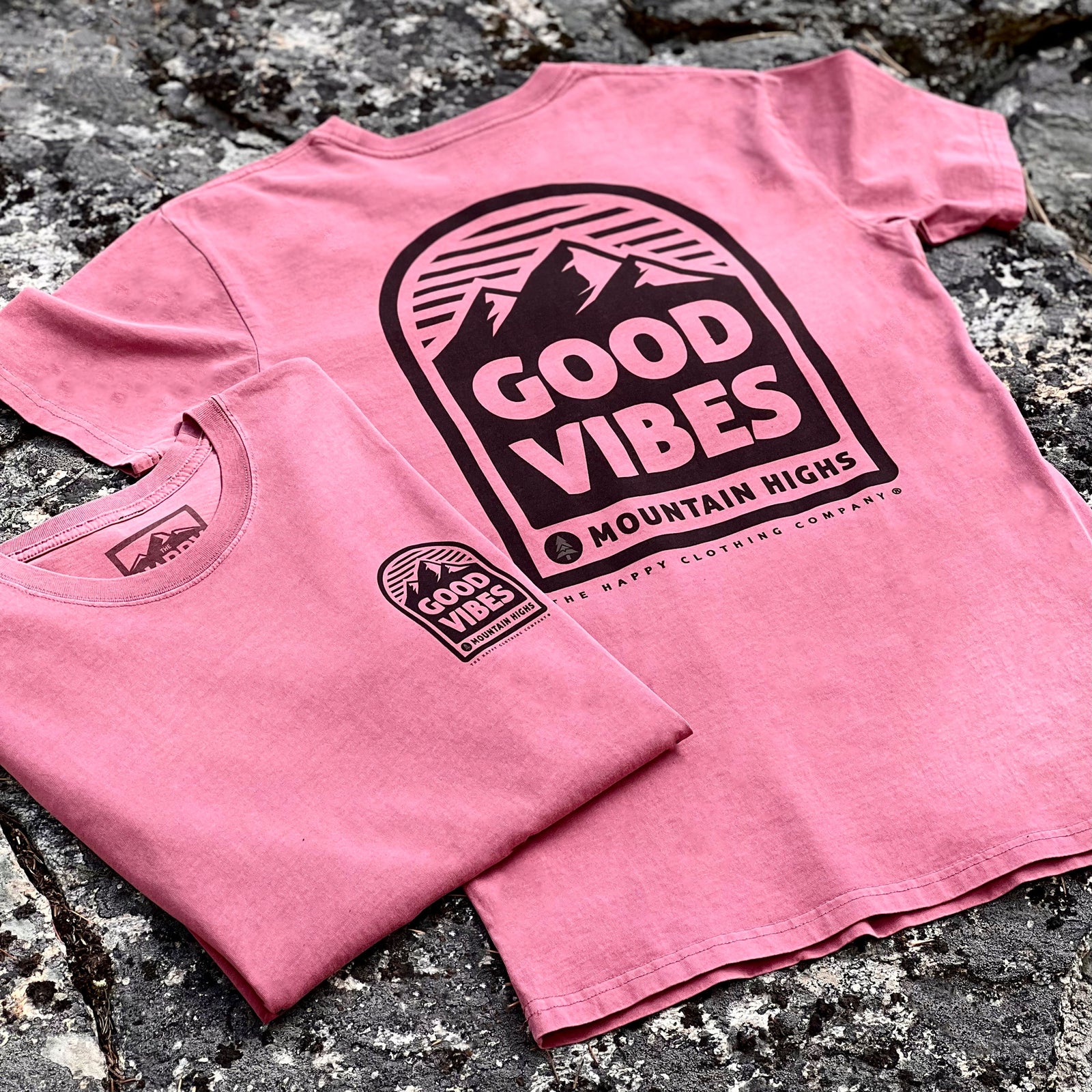 Good Vibes Mountain Highs Back Print Faded Tee | Lightweight |