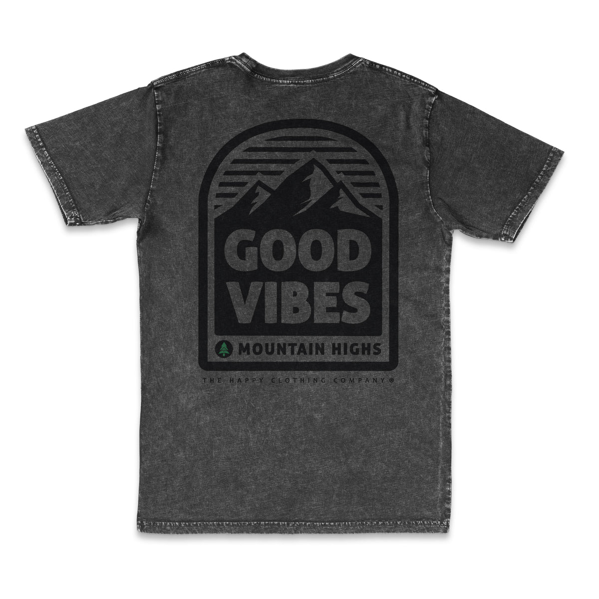 Good Vibes &amp; Mountain Highs Back Print Lightweight Stone Wash Cotton Tee