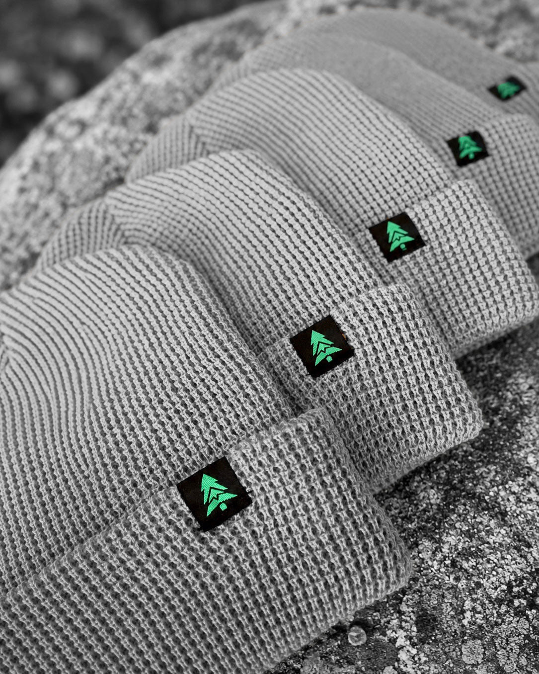 Mountain-Tree Label Waffle Cuffed Beanie