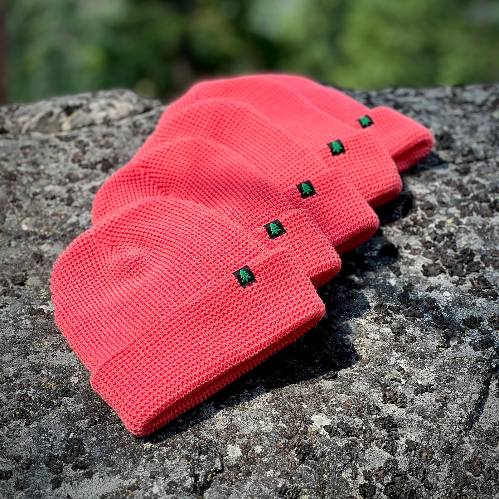 Mountain-Tree Label Waffle Cuffed Beanie - The Happy Clothing Company