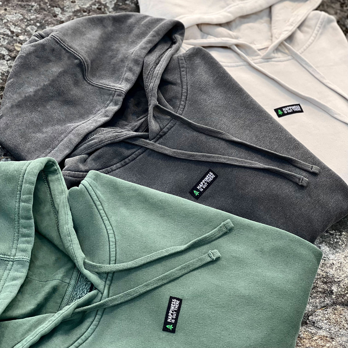 Nature-Dyed Unisex Hoodie w / Happiness Is Out There Label - The Happy Clothing Company