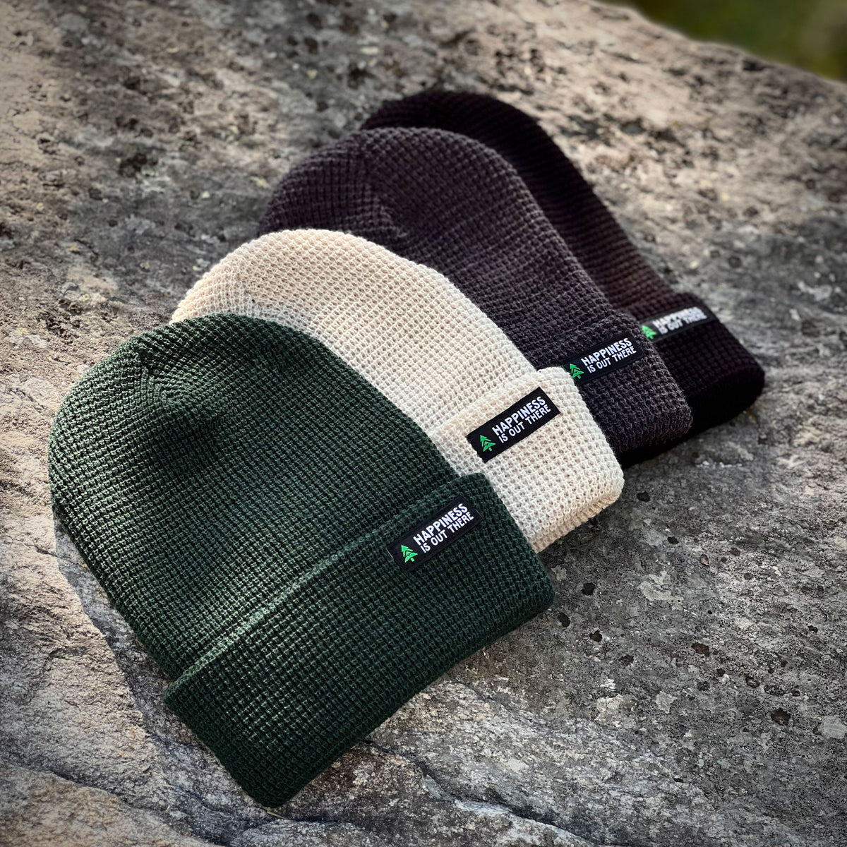 Happiness Is Out There Label Waffle Cuffed Beanie - The Happy Clothing Company