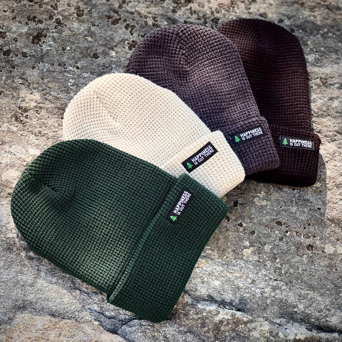 Happiness Is Out There Label Waffle Cuffed Beanie - The Happy Clothing Company