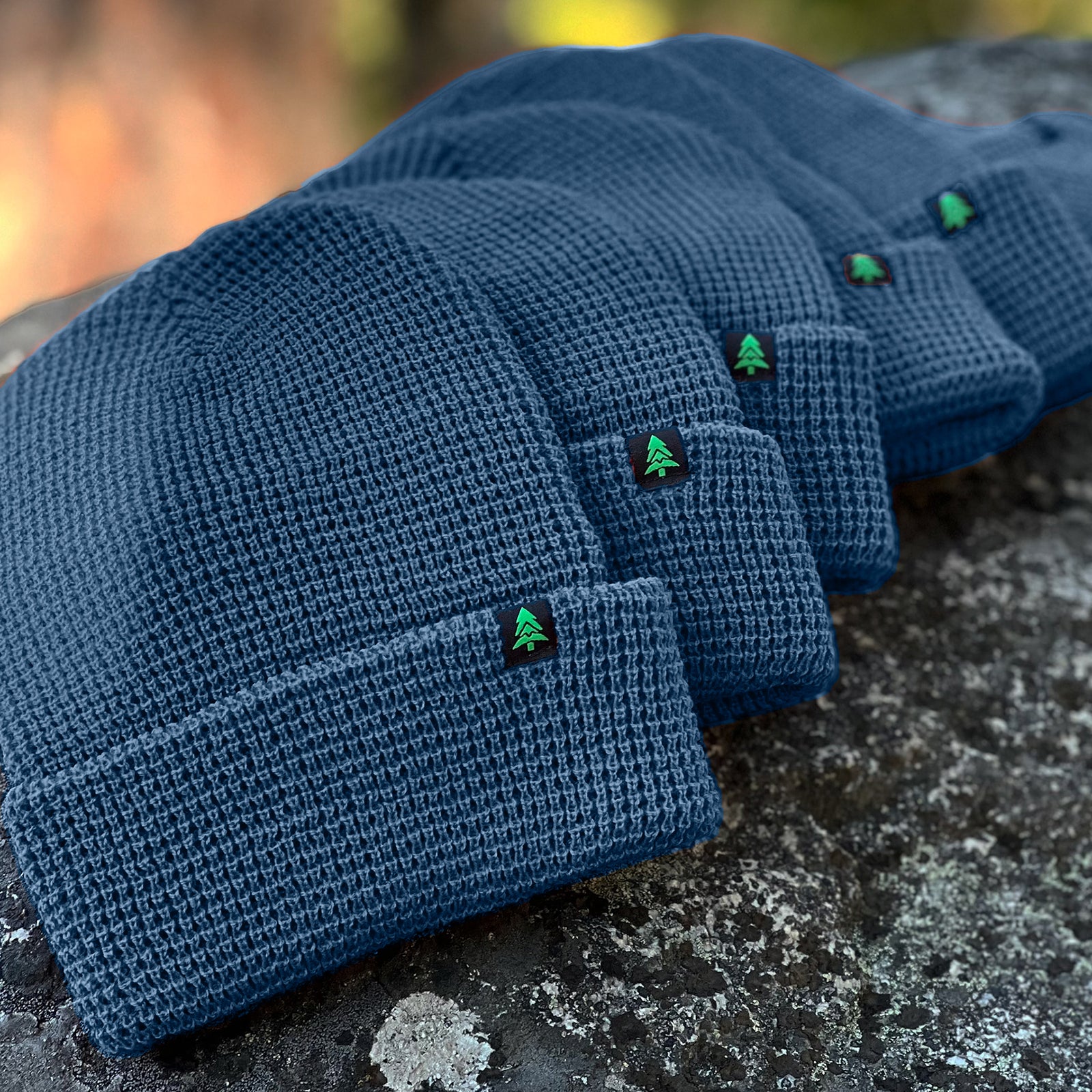 Mountain-Tree Label Waffle Cuffed Beanie - The Happy Clothing Company
