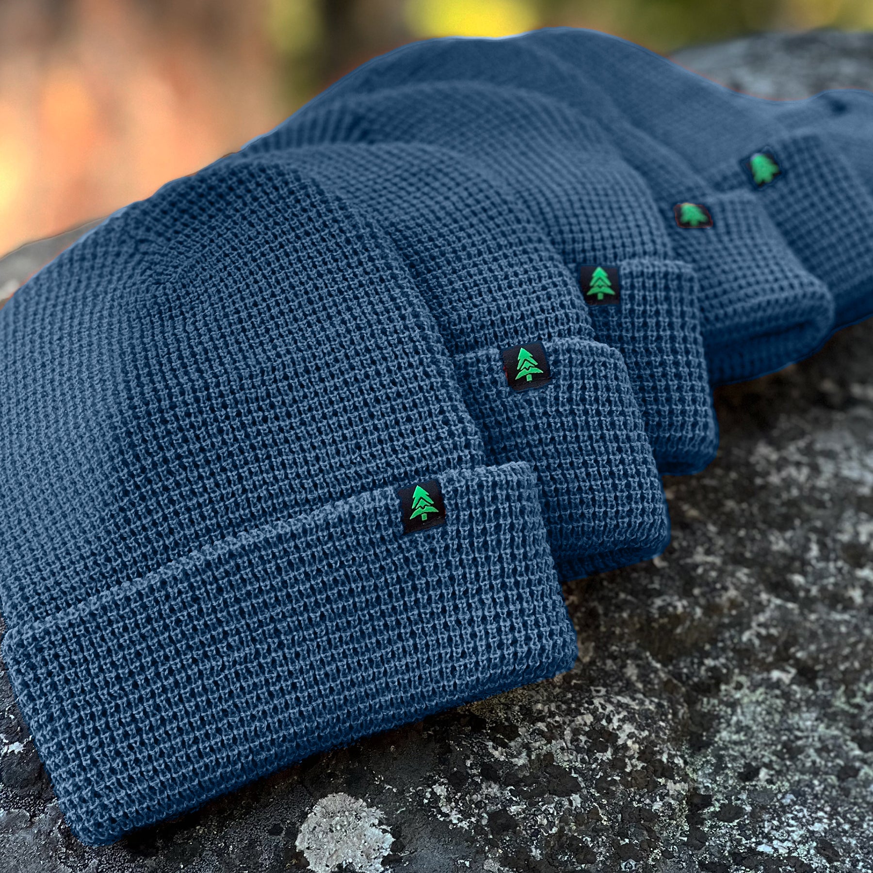 Mountain-Tree Label Waffle Cuffed Beanie - The Happy Clothing Company