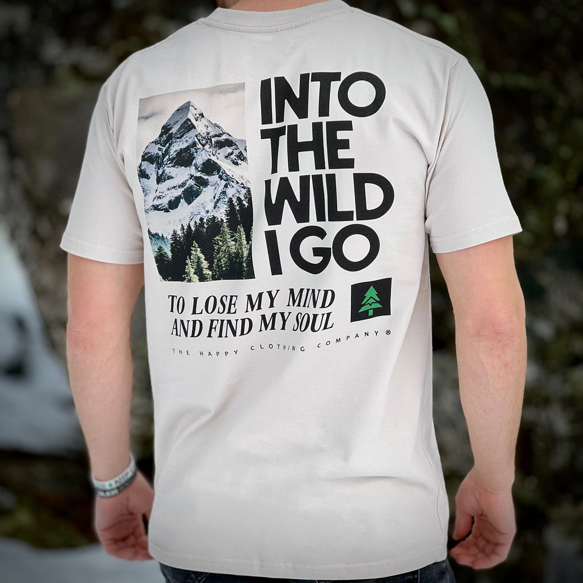 Into The Wild Back Print Peaks & Pines Edition 'Lifestyle Tee' | Premium Heavyweight | - The Happy Clothing Company