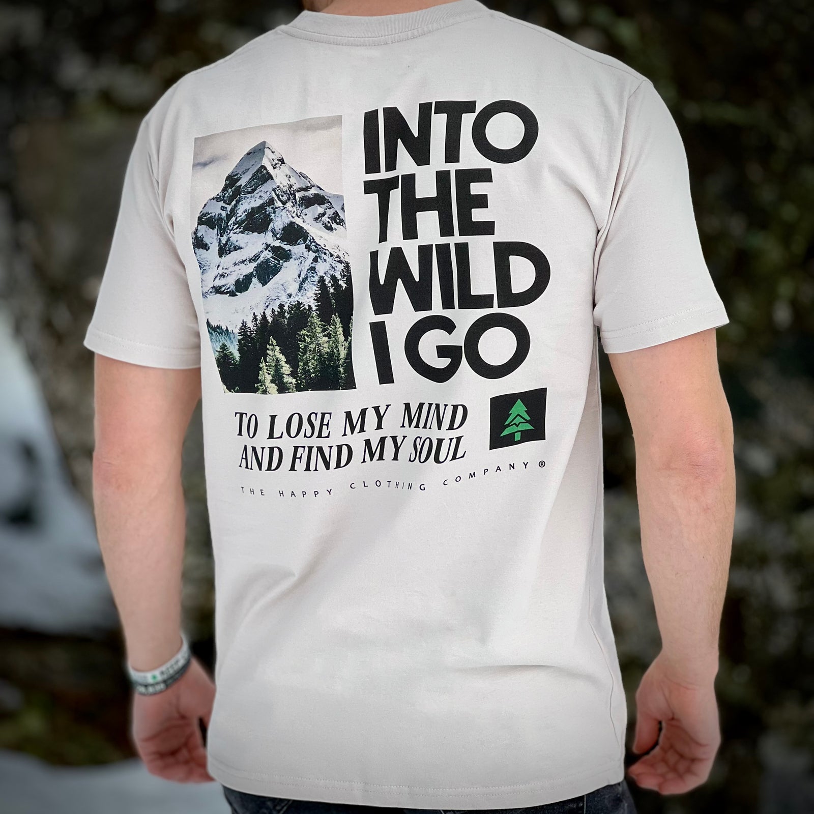 Into The Wild Back Print Peaks & Pines Edition 'Lifestyle Tee' | Premium Heavyweight | - The Happy Clothing Company