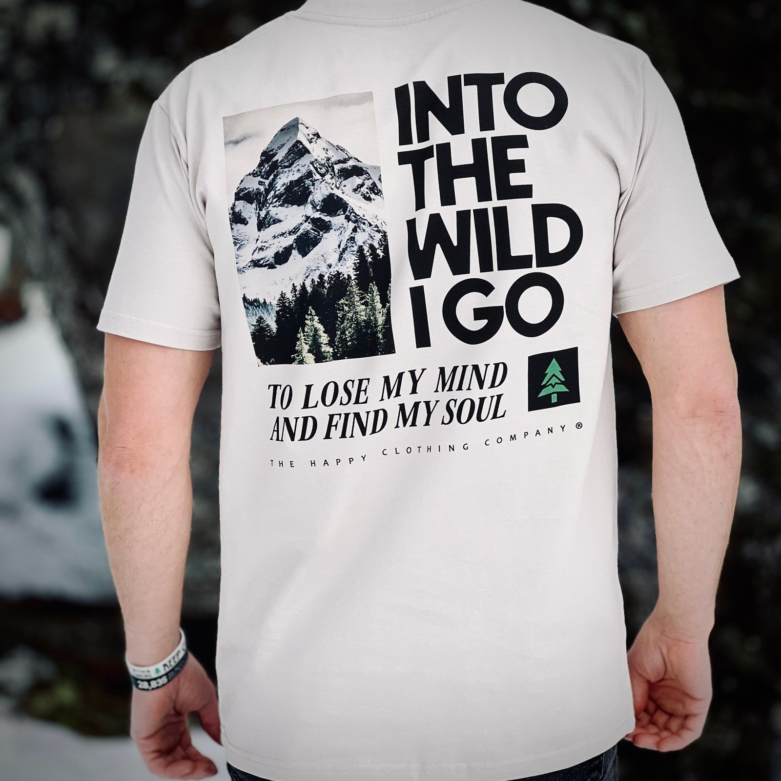 Into The Wild Back Print Peaks & Pines Edition 'Lifestyle Tee' | Premium Heavyweight | - The Happy Clothing Company