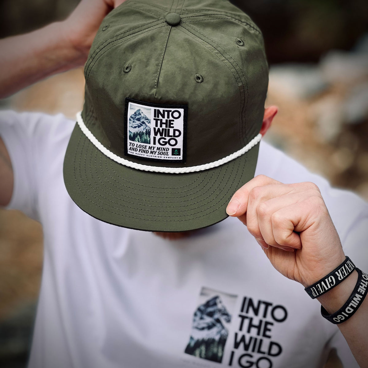 Into The Wild I Go 5 Panel Lightweight Trail Cap with Rope - The Happy Clothing Company