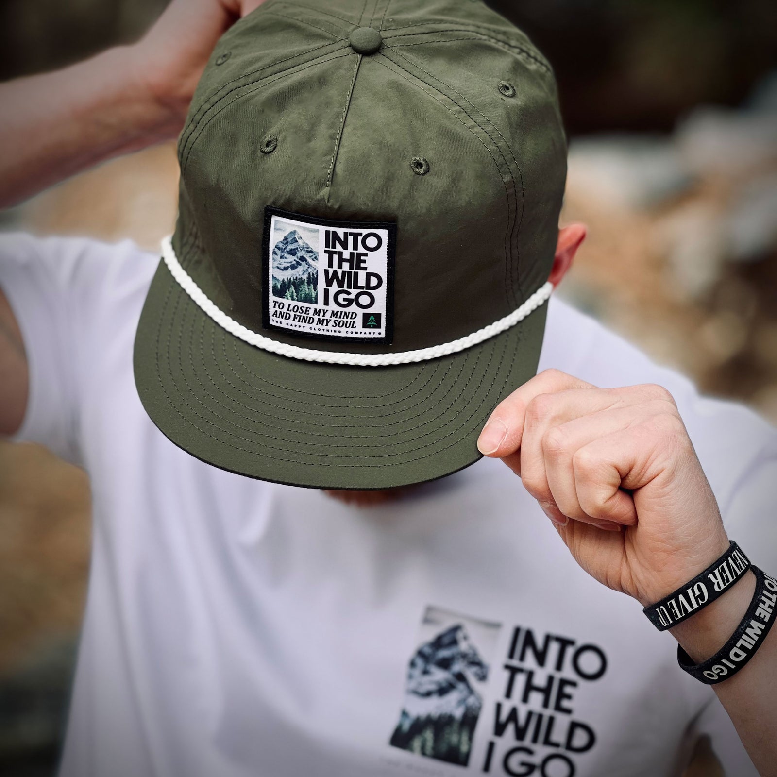 Into The Wild I Go 5 Panel Lightweight Trail Cap with Rope - The Happy Clothing Company