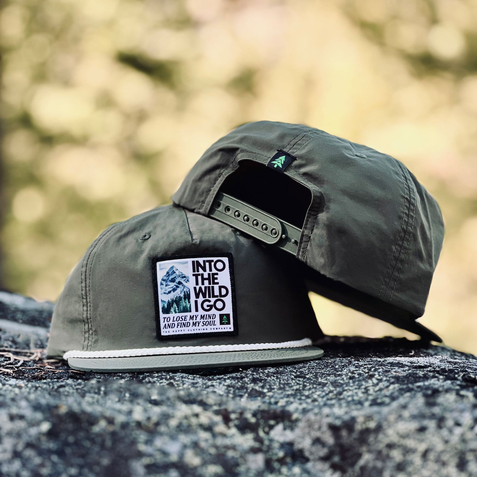 Into The Wild I Go 5 Panel Lightweight Trail Cap with Rope - The Happy Clothing Company