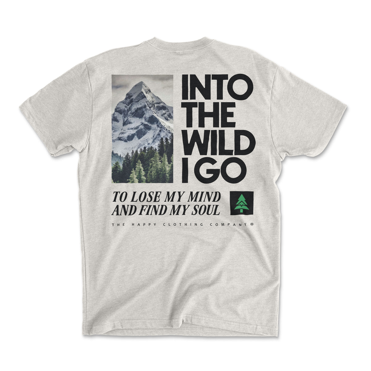 Into The Wild Back Print Peaks & Pines Edition 'Explorer Tee' | Lightweight Blend | - The Happy Clothing Company