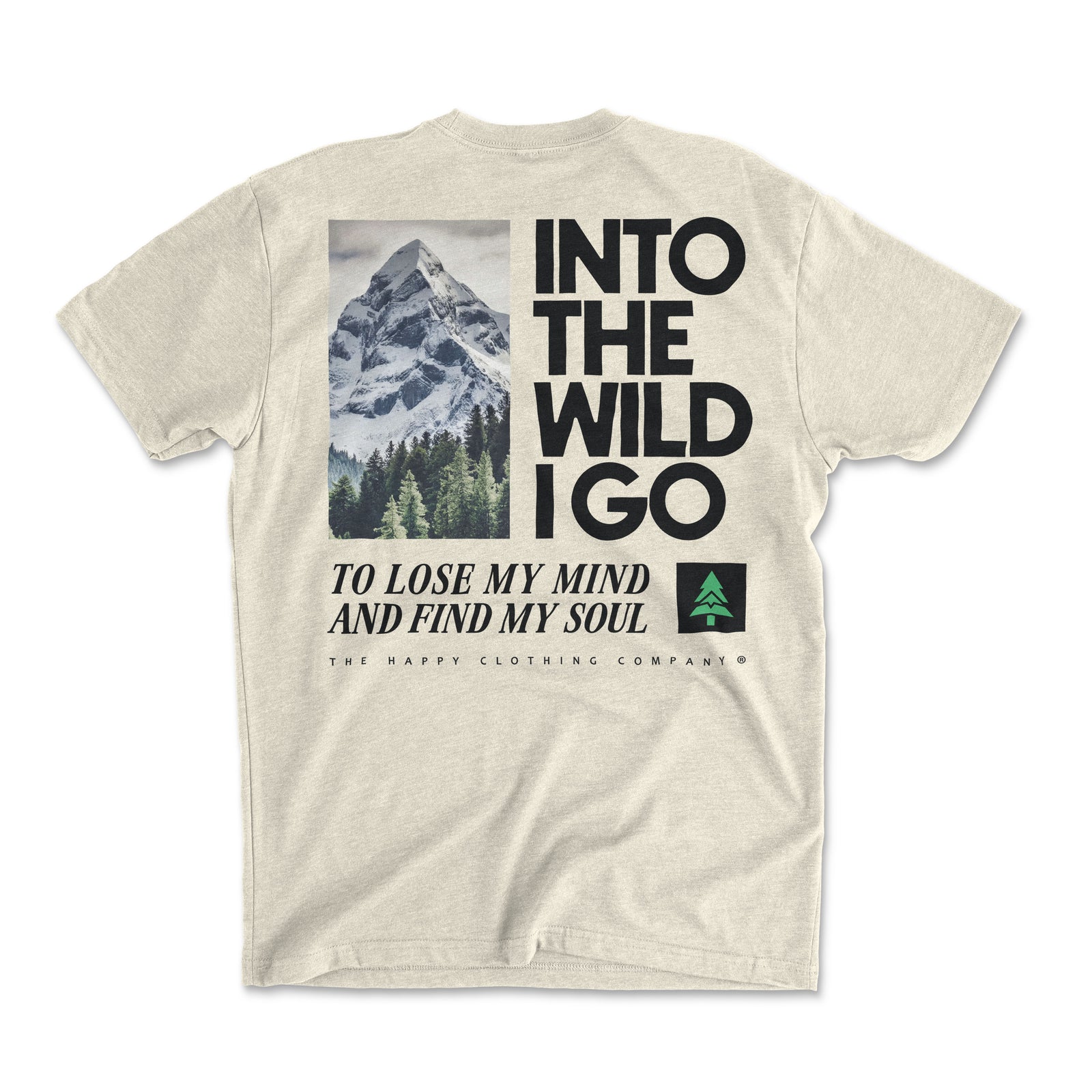 Into The Wild Back Print Peaks & Pines Edition 'Explorer Tee' | Lightweight Blend | - The Happy Clothing Company