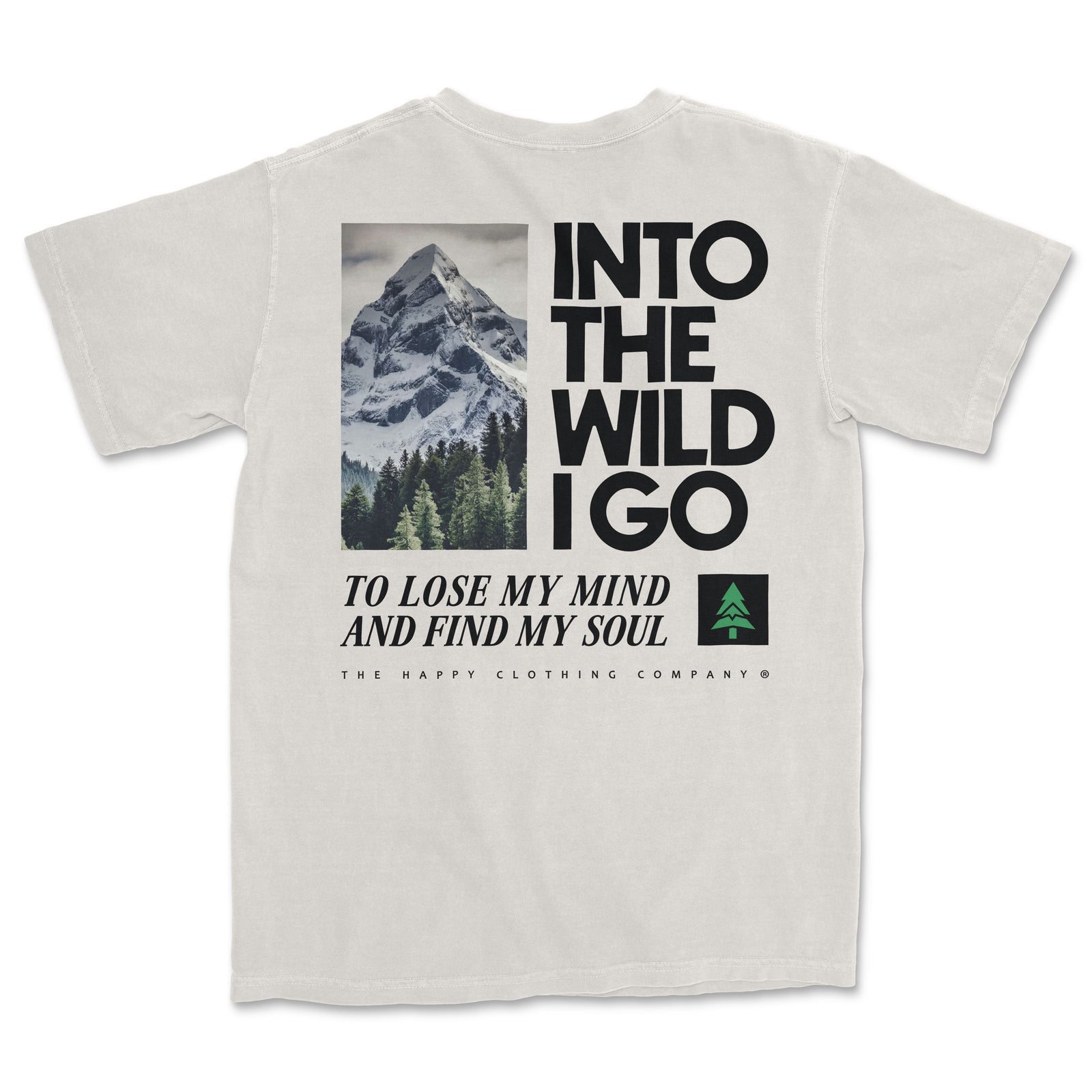 Into The Wild Back Print Peaks & Pines Edition Vintage Tee | Oversized Heavyweight | - The Happy Clothing Company