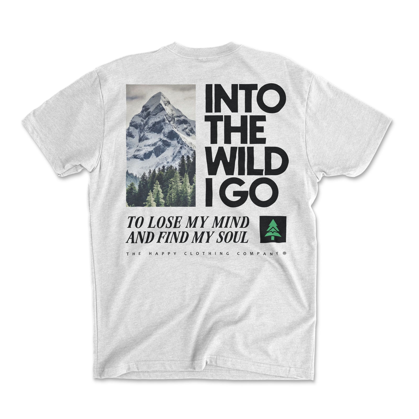 Into The Wild Back Print Peaks & Pines Edition 'Explorer Tee' | Lightweight Blend | - The Happy Clothing Company