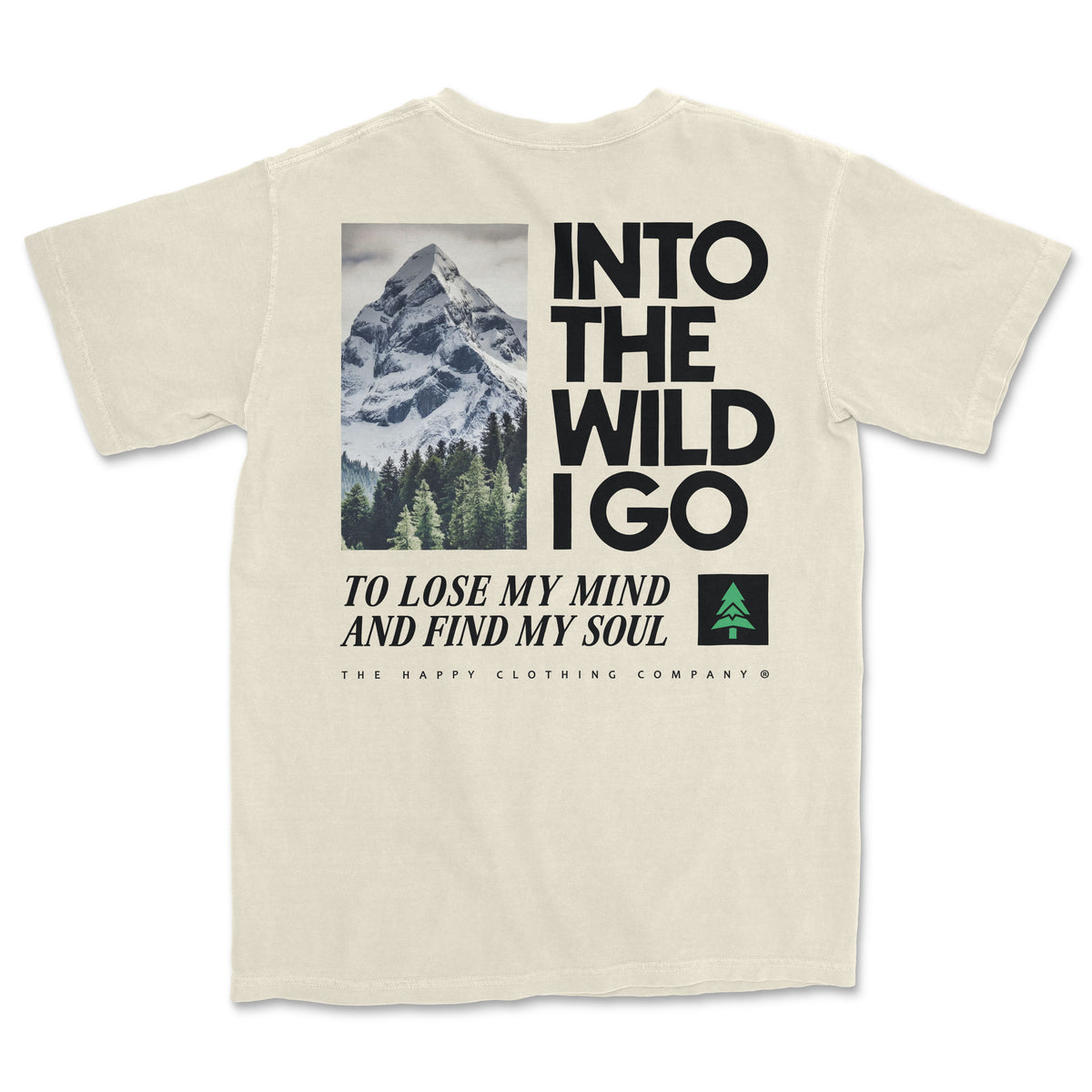Into The Wild Back Print Peaks & Pines Edition Vintage Tee | Oversized Heavyweight | - The Happy Clothing Company