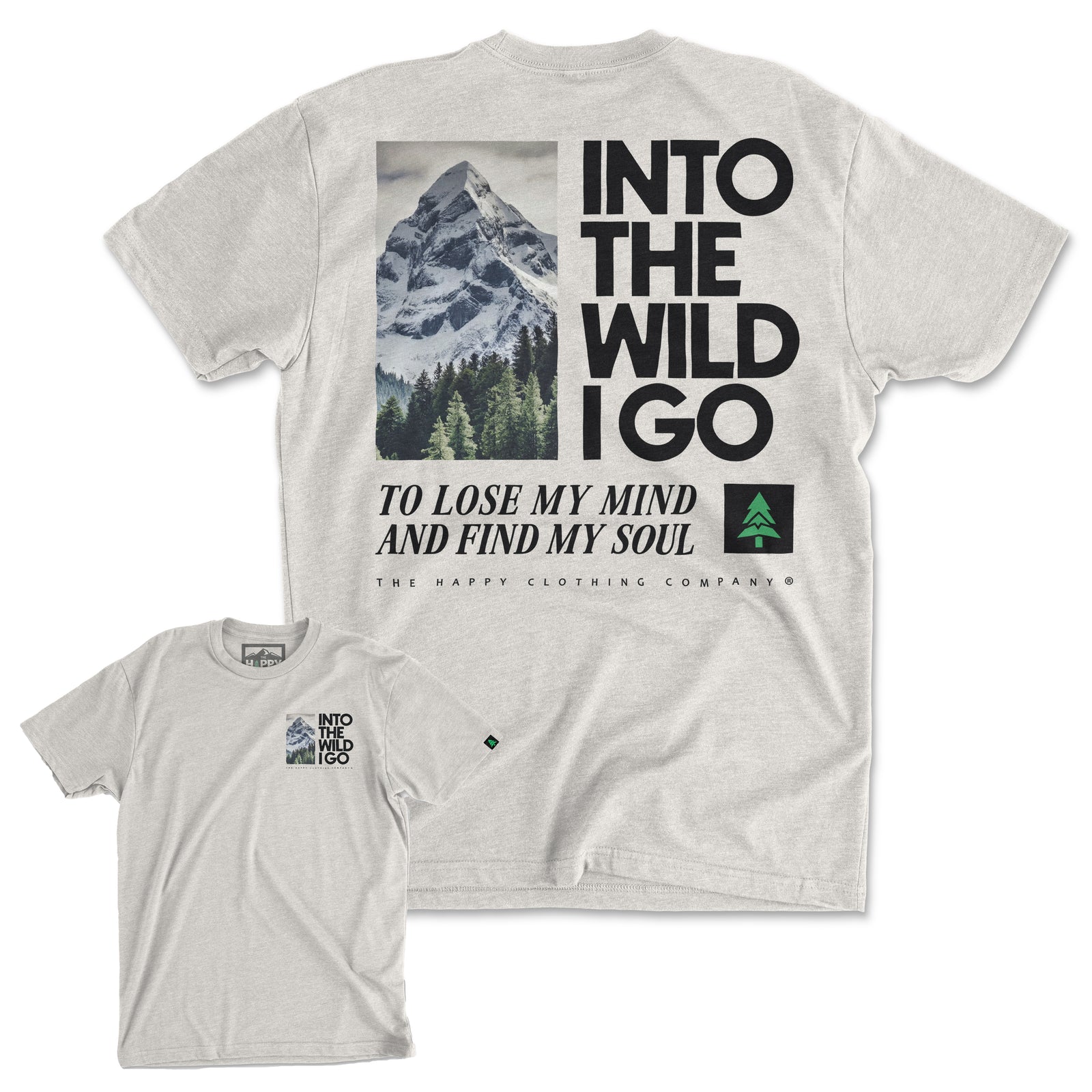 Into The Wild Back Print Peaks & Pines Edition 'Explorer Tee' | Lightweight Blend | - The Happy Clothing Company