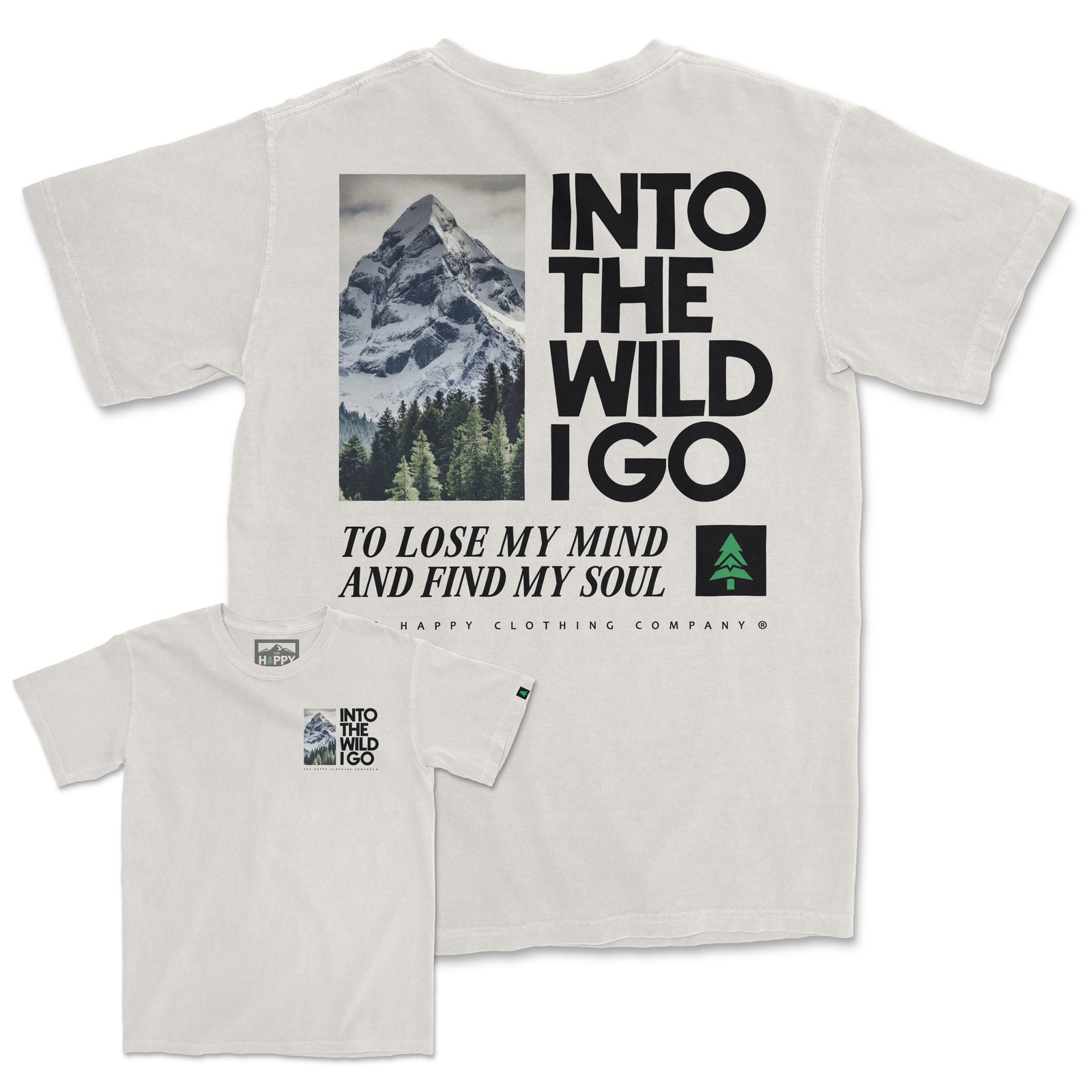 Into The Wild Back Print Peaks & Pines Edition Vintage Tee | Oversized Heavyweight | - The Happy Clothing Company