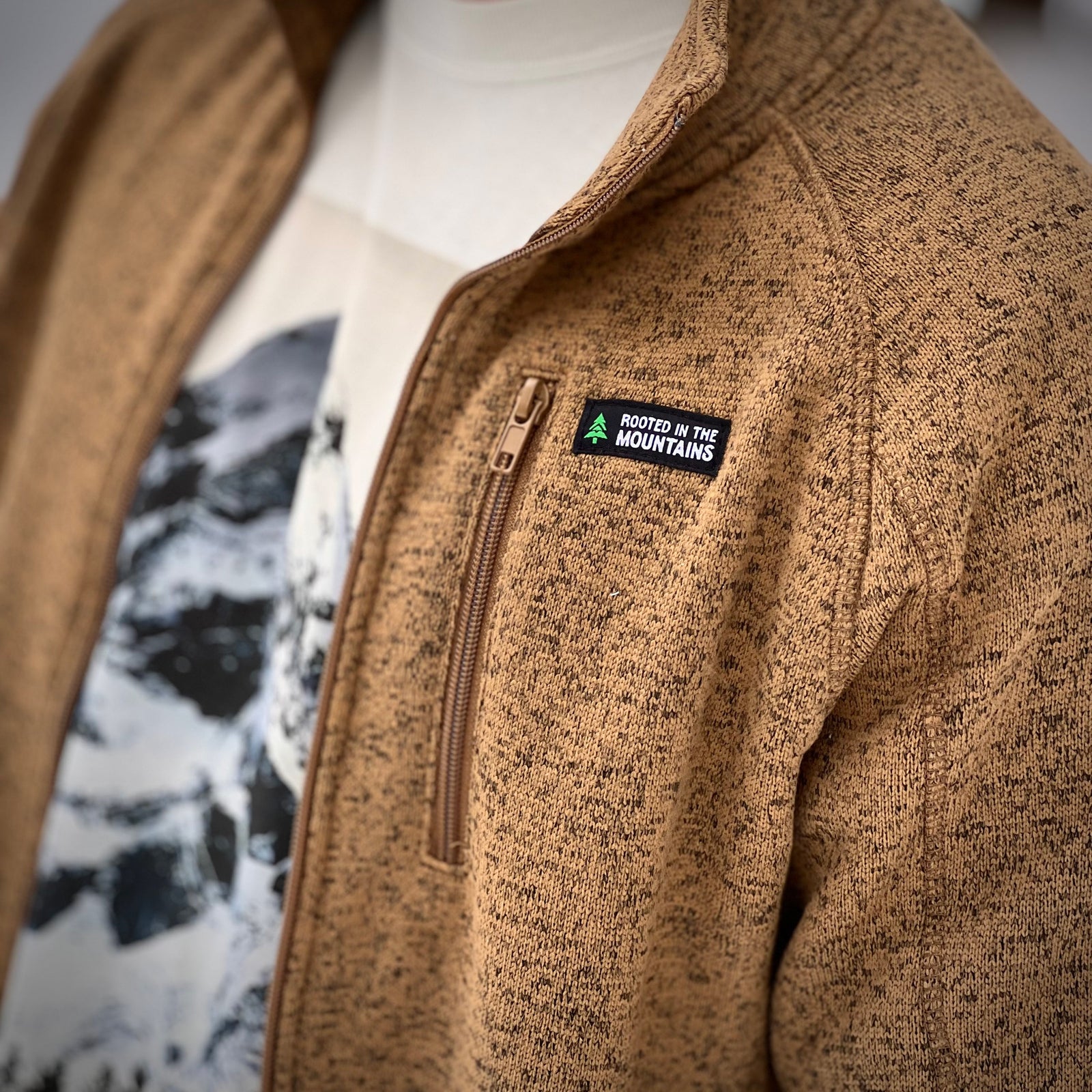 Alpine Knit Full Zip Jacket w / Rooted In The Mountains Label - The Happy Clothing Company