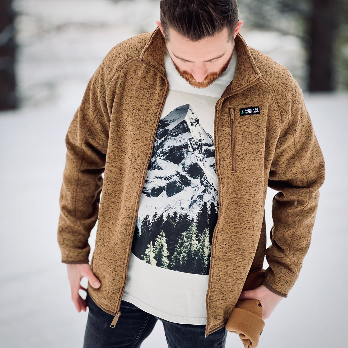 Alpine Knit Full Zip Jacket w / Rooted In The Mountains Label - The Happy Clothing Company
