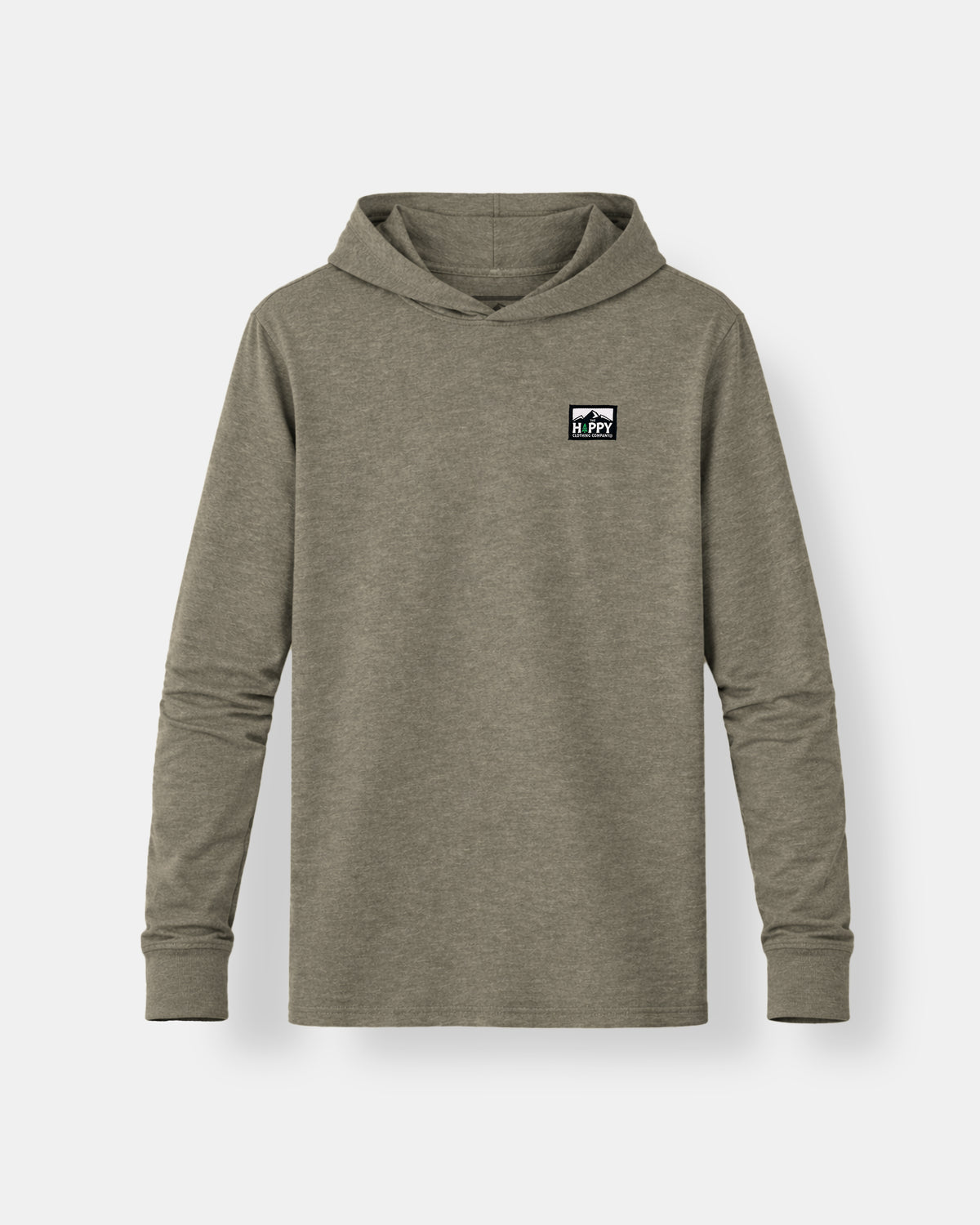 Logo Label Earth Tone Hooded Long Sleeve | Lightweight Blend | - The Happy Clothing Company