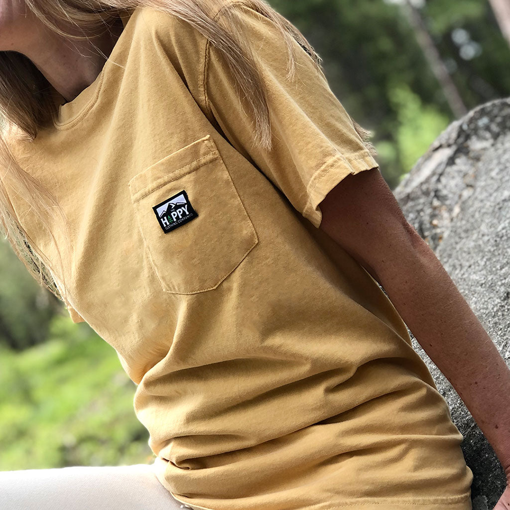 Logo Label Unisex Pigment Dyed &lt;br&gt; Pocket T-Shirt - The Happy Clothing Company