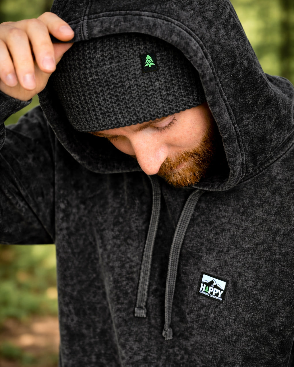 Mineral Wash Unisex Hoodie w / Logo Label - The Happy Clothing Company